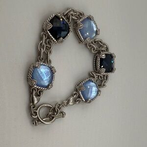 Judith Ripka Silver Bracelet with Blue and Black Stones